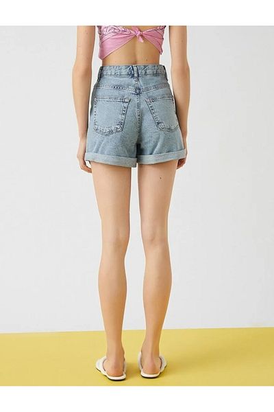 TugsatTasarTekstil Pantaloni scurți din denim albastru deschis pentru femei, denim cu două picioare, lycra, premium
