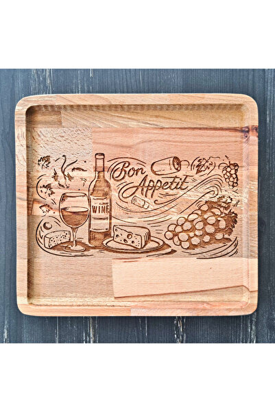 AE UMUT Bon Appetit Ahşap Şarap Sunum Tabağı