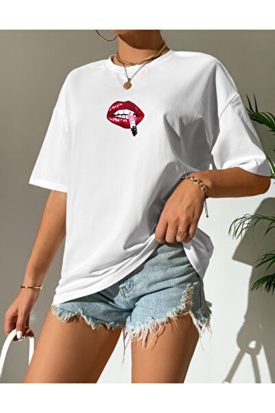 lewibafashion TRICOU SPECIAL DIN BUMBAC PREMIUM CU IMPRIMEU BUZE ROȘII