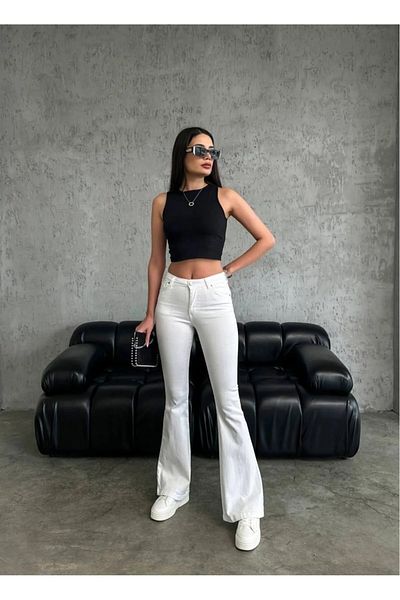 TugsatTasarTekstil White High Waist Flare Jean Women's Jeans