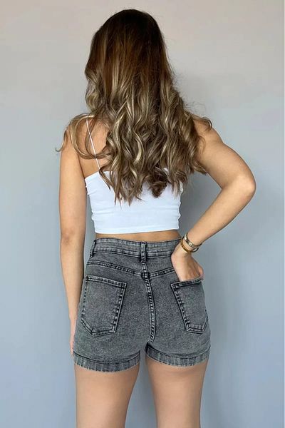 TugsatTasarTekstil Women's Smoked Denim Shorts Double Leg Denim Lycra Tightener