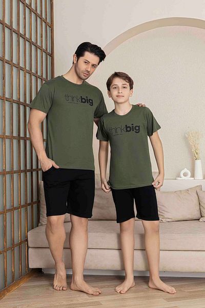 Tarık Father Son Combined Alk Top Short Sleeve Bermuda Boy Shorts Cycling Collar Pajama Set-4006