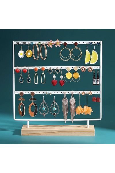 Choice White 3 Layer 69k 3-tiers 69 Holes Earring Display Holder,metal 3 Layers Jewelry Storage Organizer W