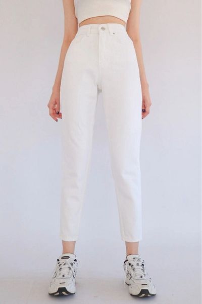 TugsatTasarTekstil White High Waist Boyfriend Mom Jean Women's Jeans