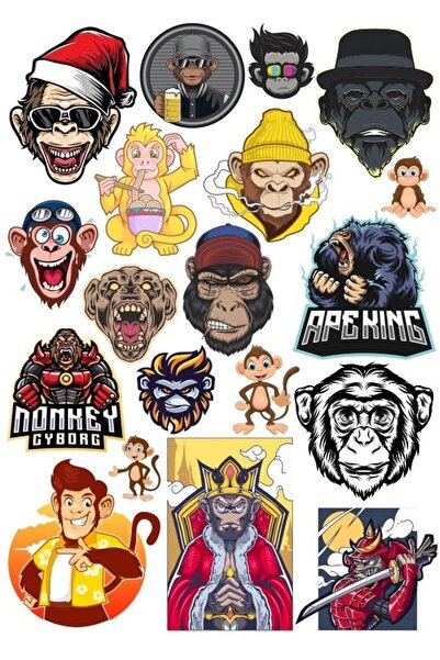 Reysa Tasarım مجموعة ملصقات القرد 08 مكونة من 15 قطعة للهاتف والكمبيوتر اللوح...