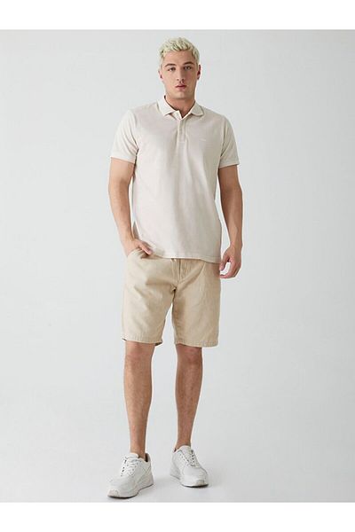 Ltb Μπλουζάκι Polo Neck Basic κοντομάνικο κανονικό μπεζ