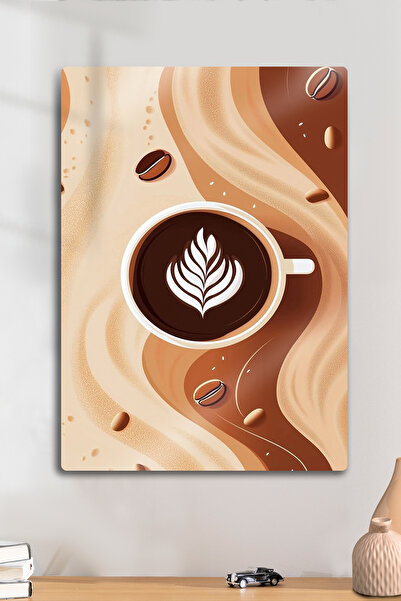 DekorHane Metalni otisak - Dekorativna slika kafe kapućino Sa deznom, kafić, ...