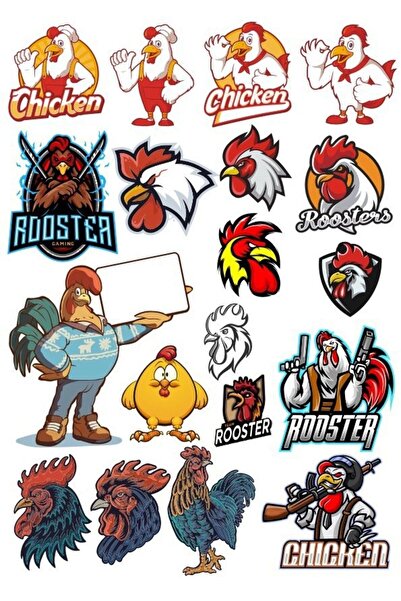 Reysa Tasarım مجموعة ملصقات الديك -2 18 قطعة للهاتف والكمبيوتر اللوحي والكمبي...