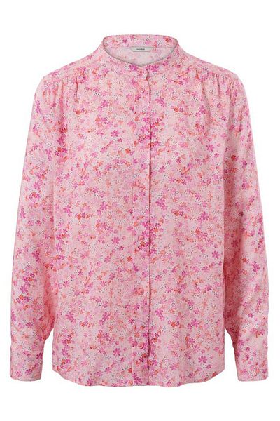 Tchibo Women Band Collar Long Sleeves Allover Print Top, Pink
