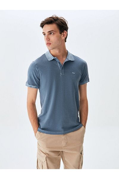 Ltb Μπλουζάκι Faded Effect Polo Neck Grey