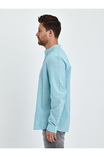 Ltb Keten Görünümlü Hakim Yaka Yeşil Gömlek