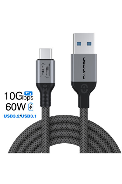 Choice كابل رمادي بطول 1.5 متر وسرعة 10 جيجابت في الثانية وقوة 60 وات، من USB...