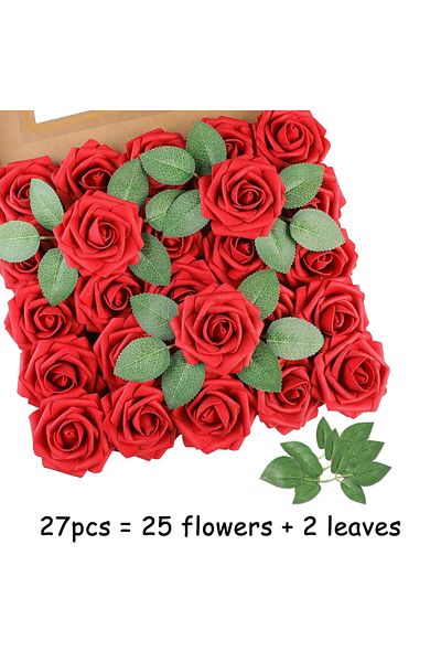 Choice Red 27pcs Artificial Flowers, Fake Flowers Roses W/stem For Party DIY Wedding Bouquets Centerpieces