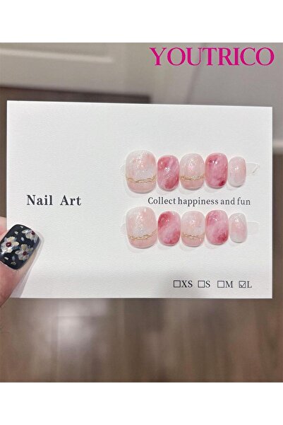 Youtrico أظافر صناعية قصيرة بيضاوية الشكل على شكل عين قطة، مصنوعة يدويًا، مقاس 158#L