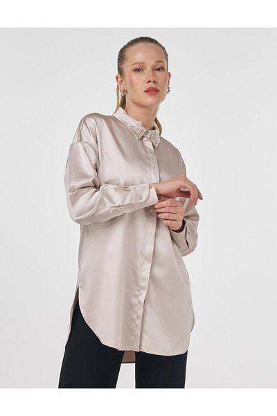 Kayra Embroidered Satin Tunic Stone