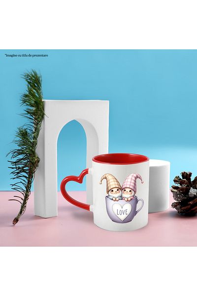 StoryGift Romania Mug with two Happy Gnomes in a mug, with the message LOVE | 330ml | Ceramics with Ma, Cu, STG