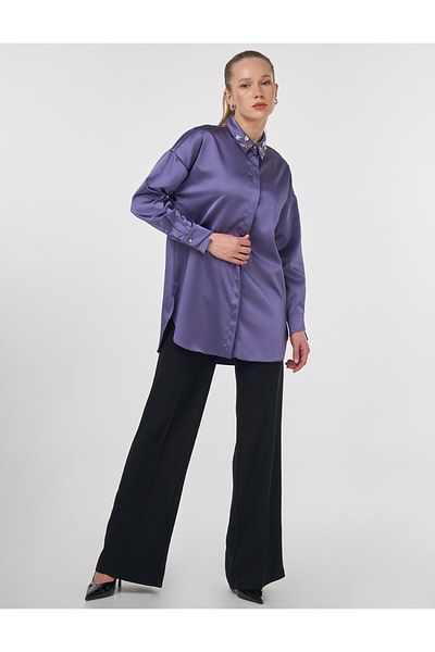 Kayra Embroidered Satin Tunic Smoked