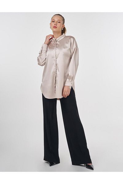 Kayra Embroidered Satin Tunic Stone