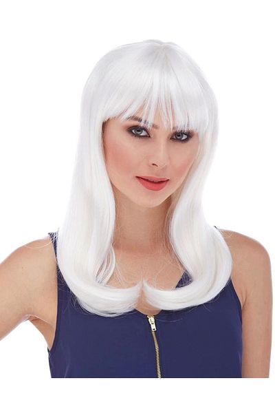PRATİKOBA White Color Long Straight Party Wig
