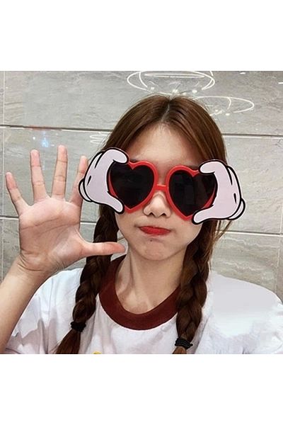 PRATİKOBA Red Color Heart Shaped Party Glasses with Hand Figures 21x8 Cm