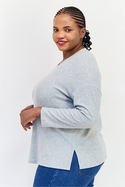 DeFacto Women Round Neck Heather Long Sleeves Sweatshirt, Light Grey