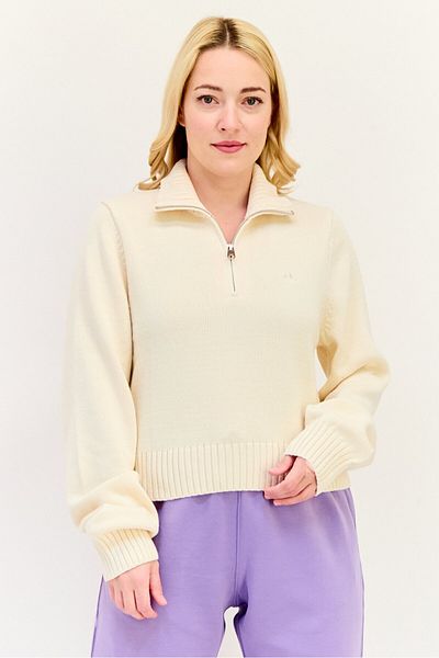 adidas Women Sportswear Fit Long Sleeves Outdoor Sweater, Beige