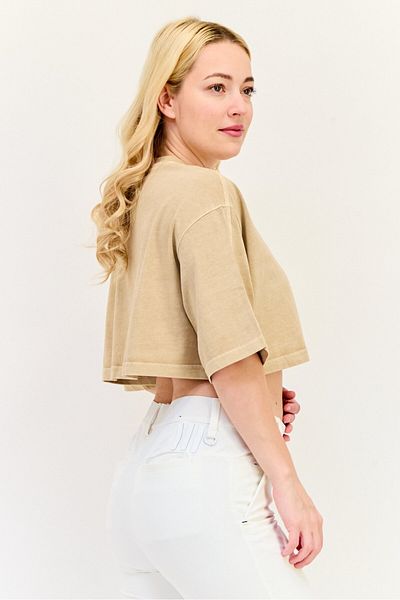 adidas Women Sportswear Fit Short Sleeves Outdoor Crop Top, Tan