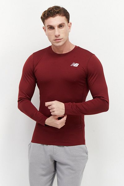New Balance Men Sportswear Fit Long Sleeves Training T-shirt, Maroon