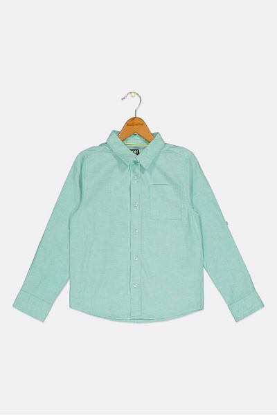 Dkny Kids Boy Regular Fit Solid Long Sleeves Casual Shirt, Turquoise