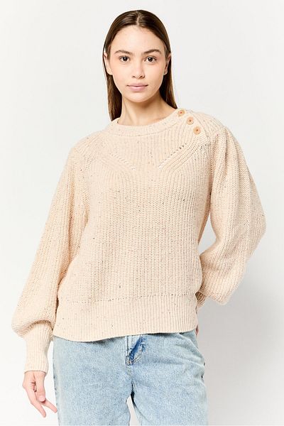 Scotch & Soda Women Crew Neck Long Sleeves Crochet Sweater, Beige