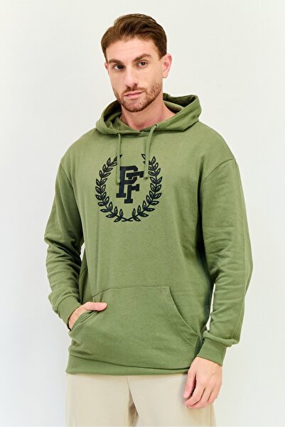 PAUL FRANK Men Long Sleeves Brand Logo Hoodie, Green