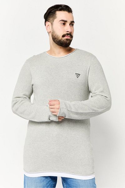 Guess Men Crew Neck Brand Logo Sweater, Light Grey