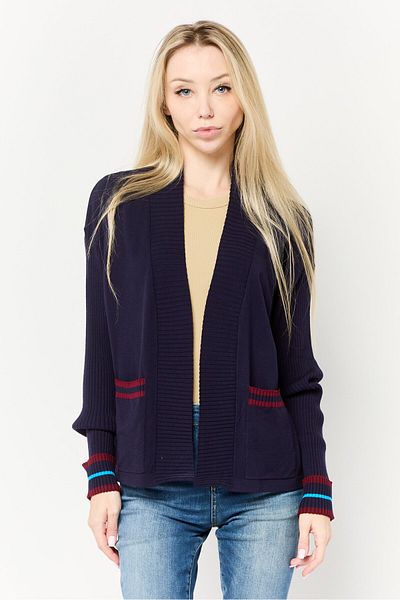 Harmont & Blaine Women Open Front Long Sleeves Plain Cardigan, Navy