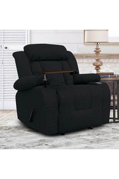Lazy Vibes Mnz5_plus | Linen Rocking Cinematic Recliner Chair With Laptop Table & Cups Holder - Black