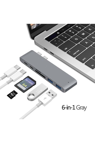 Choice 2t 6 In 1 Gray Usb 3.1 Type-c Hub To Hdmi Adapter 4k Thunderbolt 3 Usb C Hub 3.0 Tf Sd Reader Slot P