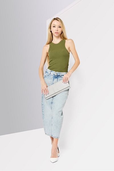 Scotch & Soda Women Round Neck Sleeveless Ribbed Top, Olive
