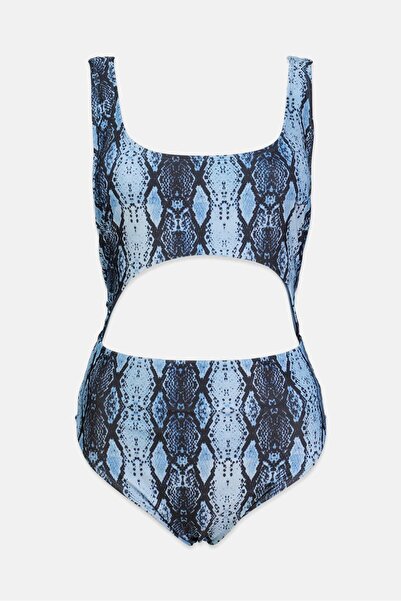 RACHEL ROY Women Padded Unlined Snake Print Cut,Out One Piece Swimwear, Denim