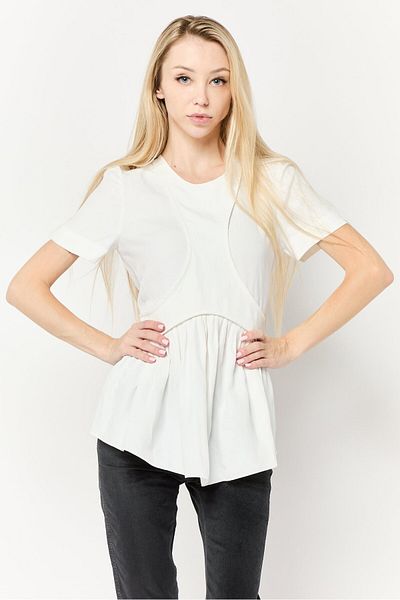 Stella McCartney Women Round Neck Short Sleeve Pleated Top, White