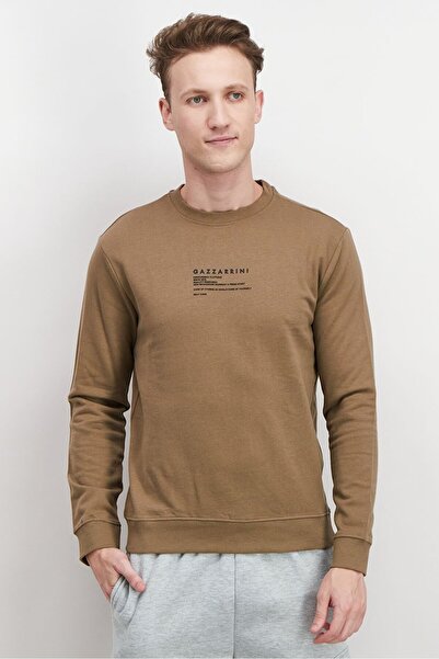 GAZZARRİNİ Men Crew Neck Long Sleeve Graphic Print Sweatshirts, Brown