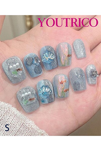 Youtrico أظافر صناعية صغيرة من اللوز الحلو على شكل عين القطة، مقاس 442#S