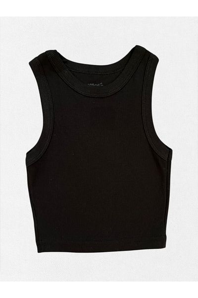 elmas kids Crop pentru fete 100% bumbac țesătură cu nervuri de culoare neagră