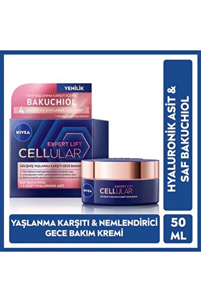 NIVEA Cellular Expert Lift Doğal Retinol Alternatifi Saf Bakuchiol Hyaluronik Asit içeren Gece Kremi 50 ml