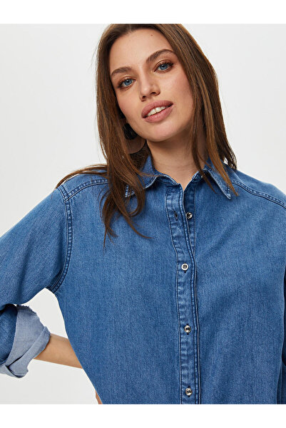 Faik Sönmez Kadın Tenselli Basıc Jean Gömlek Faik Sönmez