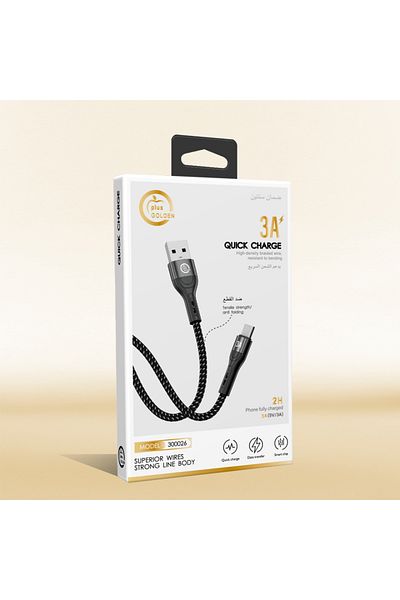 Golden Plus كيبل قماش ضد القطع تايب سي ايفون من GOLDEN PLUS طول 1m لون -أسود