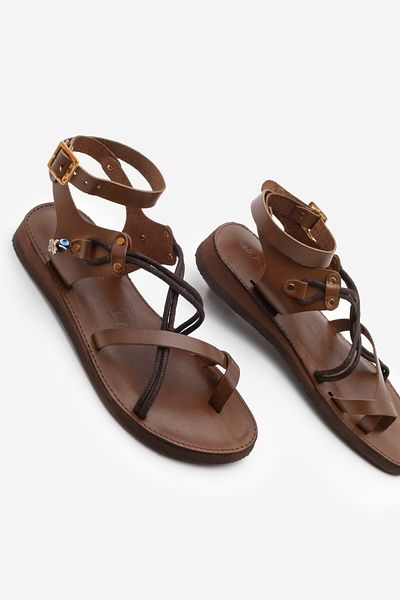 Marjin Accesoriu din piele naturală pentru femei Eva Sole Flip Flop Cruceață frânghie Sandale zilnice Rivade Tan