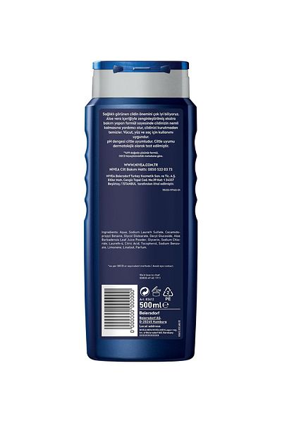 NIVEA Men Protect&Care Shower Gel 500 Ml, 3 in 1 Complete Care, for Body, Hair and Face