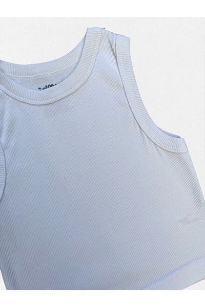 elmas kids Girl's Crop 100% Cotton Fabric Ribbed White Color