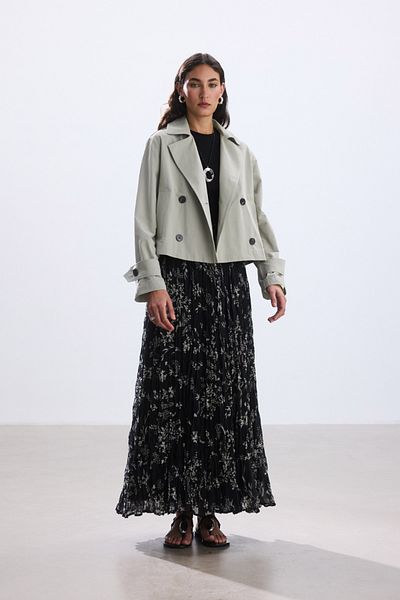 BE BLUE Stone Short Double Breasted Minimal Trench Coat