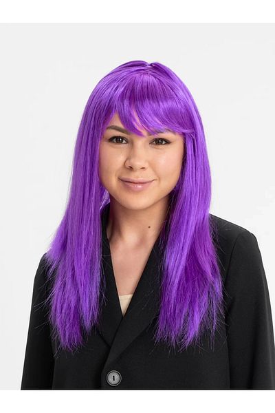 PRATİKOBA Purple Color Straight Cut Long Party Wig False Hair