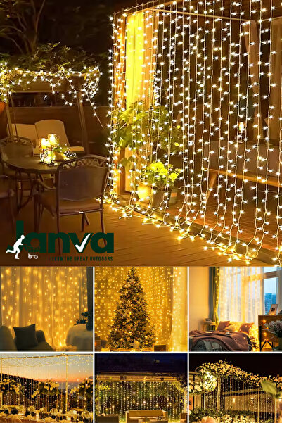 Janva ستارة LED صفراء مقاس 3 × 3 أمتار - تصميم 12 هامشًا و8 أوضاع وظيفية وأنا...